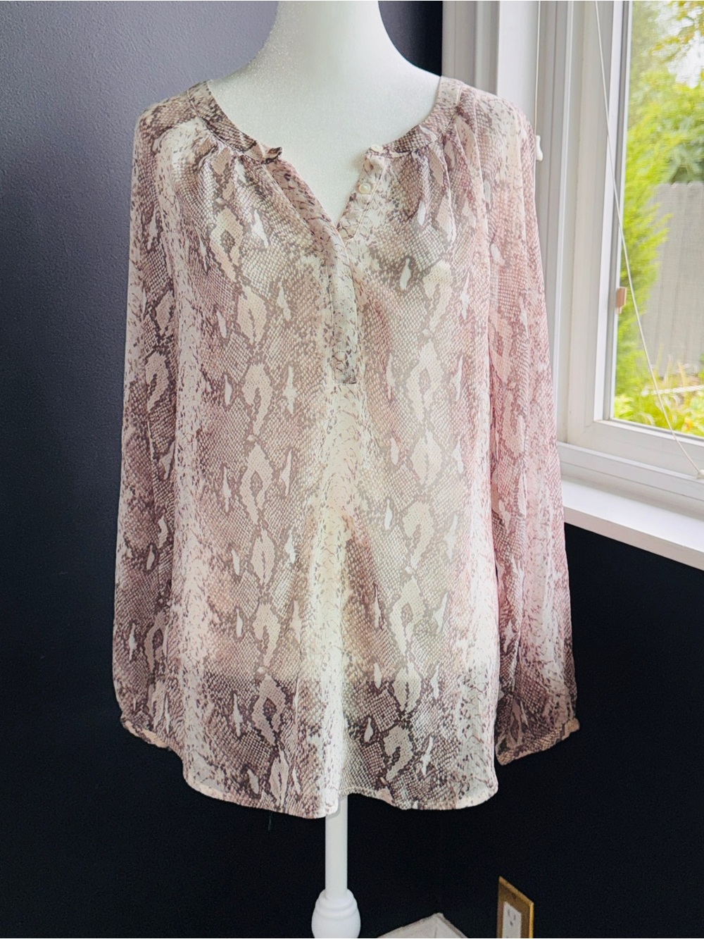 Banana Republic Pink Snake Print Long-Sleeve Blouse